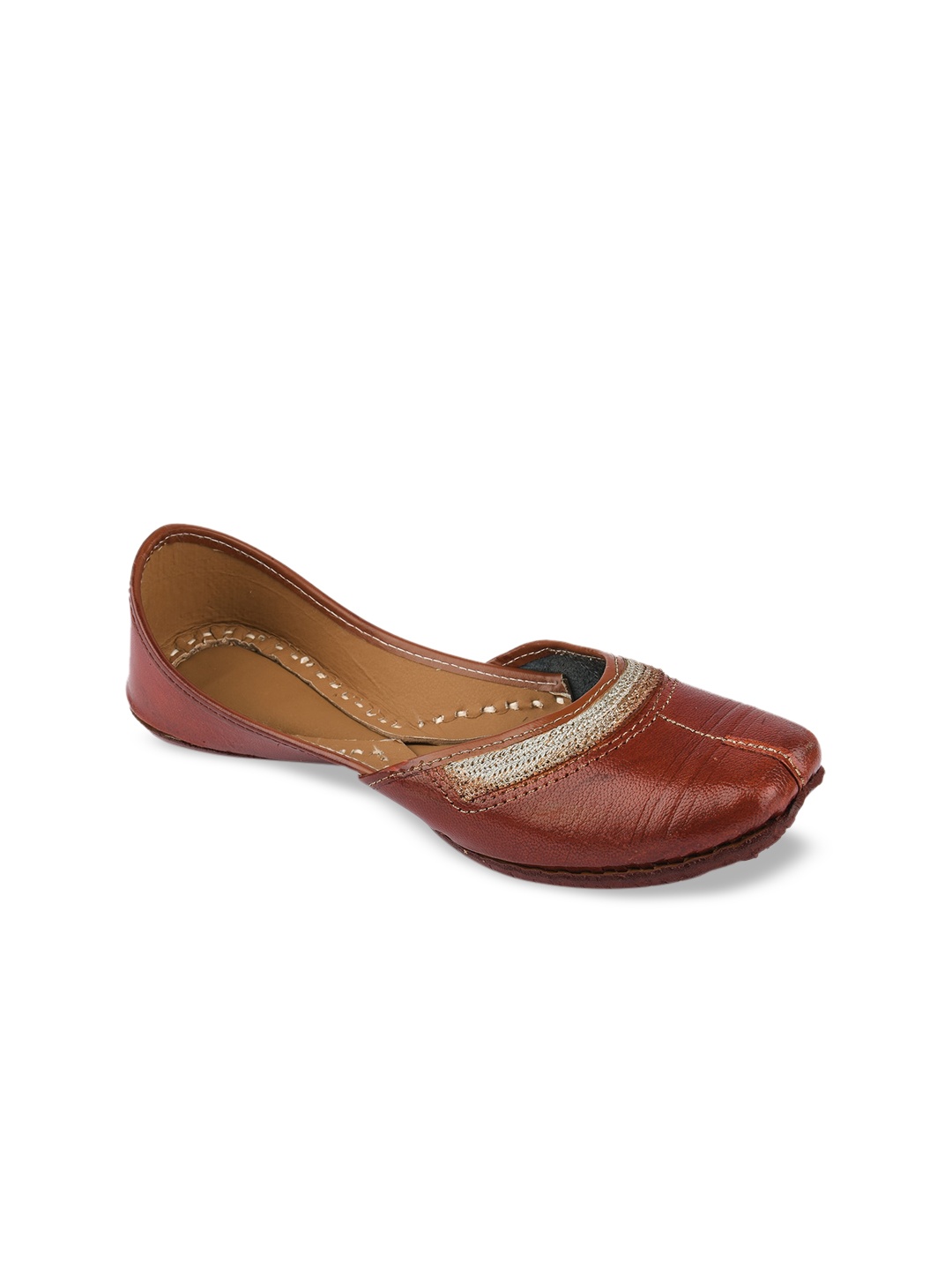 

DESI COLOUR Women Brown Textured Mojaris Flats