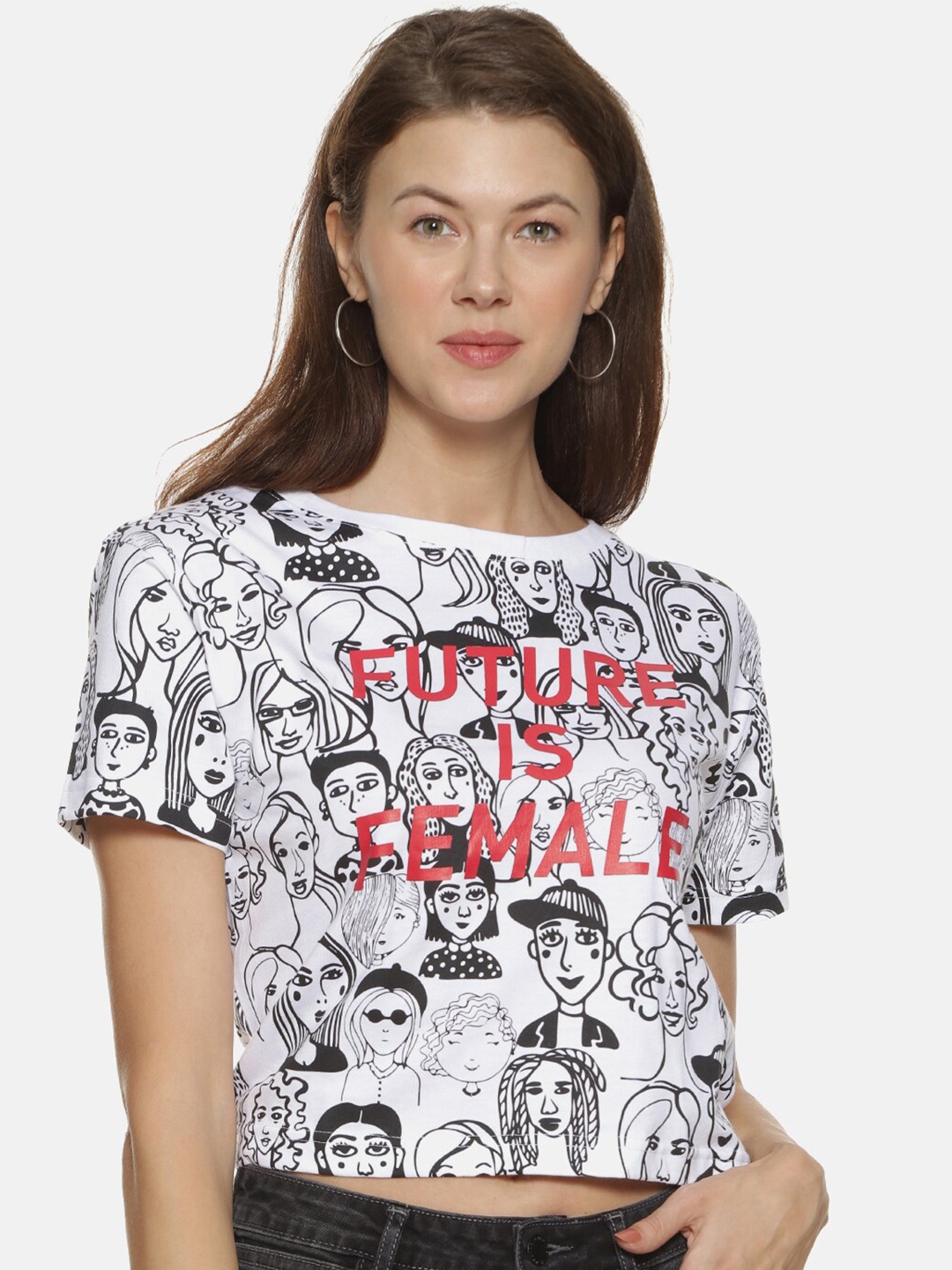 

Campus Sutra White & Black Regular Crop Top