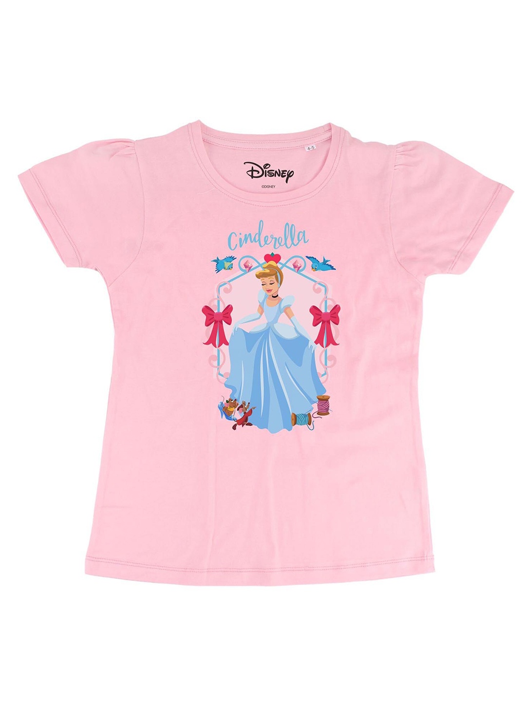 Disney by Wear Your Mind Girls Pink Cinderella Printed Pure Cotton Top