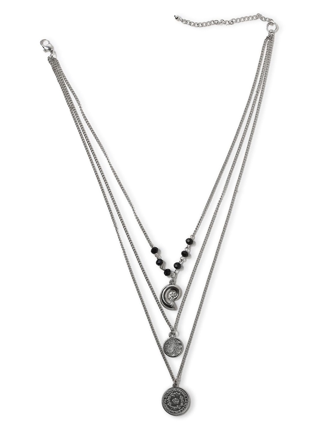 FOREVER 21 Women Grey Coin Pendant Layered Necklace