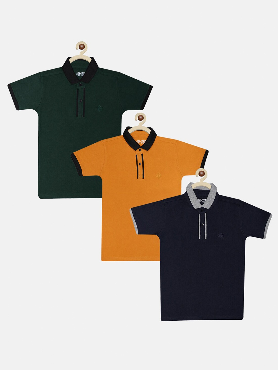 

CHIMPRALA Boys Pack of 3 Orange & Black Polo Collar Casual T-shirt