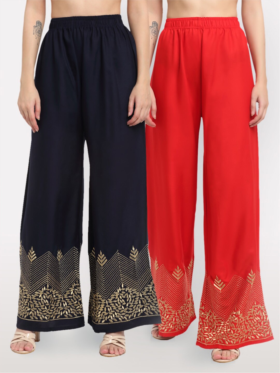 

NEUDIS Women Pack Of 2 Navy Blue & Red Ethnic Motifs Embroidered Ethnic Palazzos
