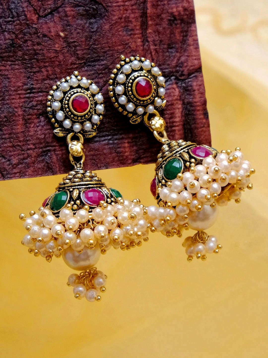 

Crunchy Fashion Gold-Toned Contemporary Jhumkas Earrings