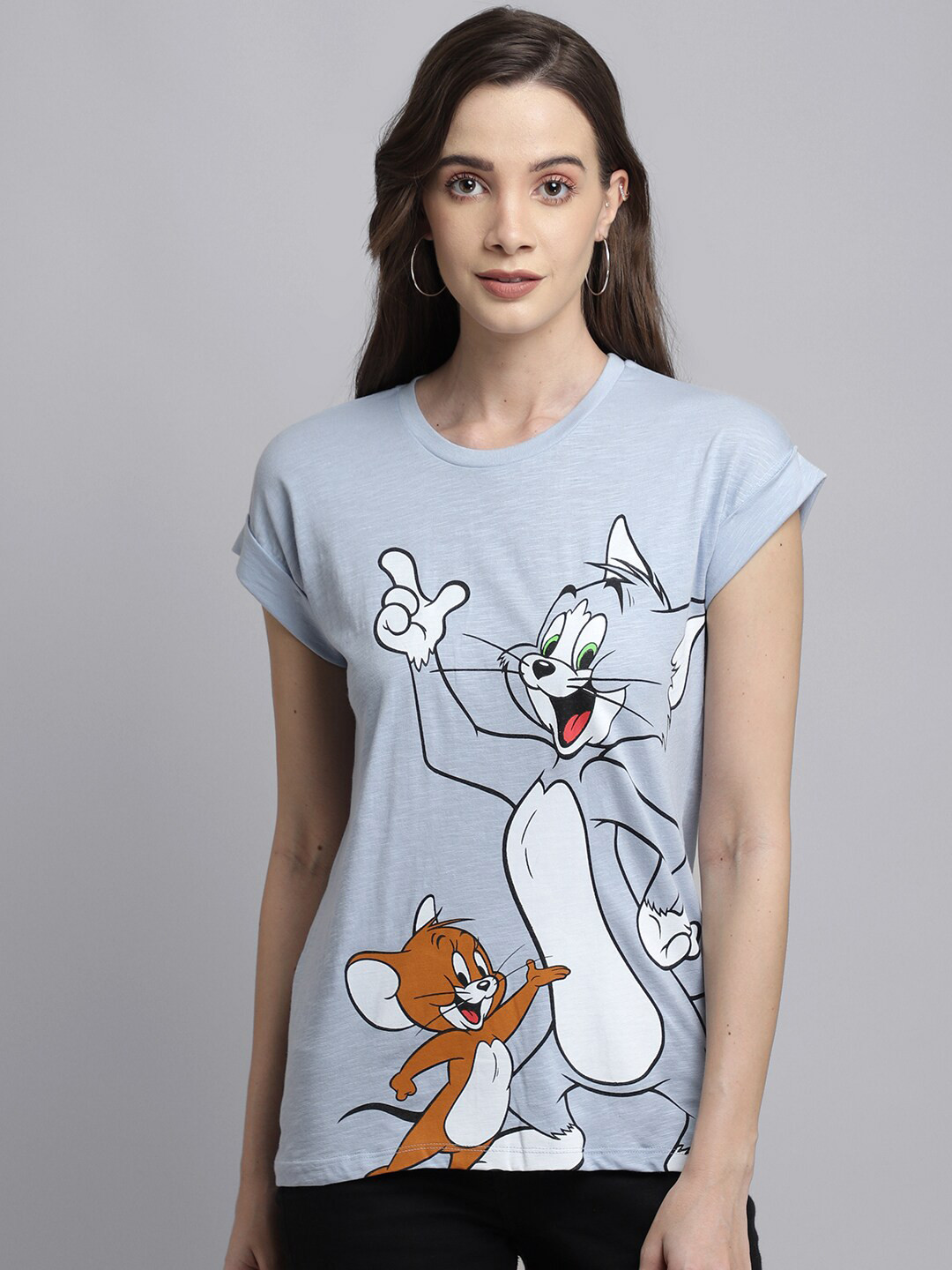 

Free Authority Women Blue Tom Jerry Printed Pure Cotton T-shirt