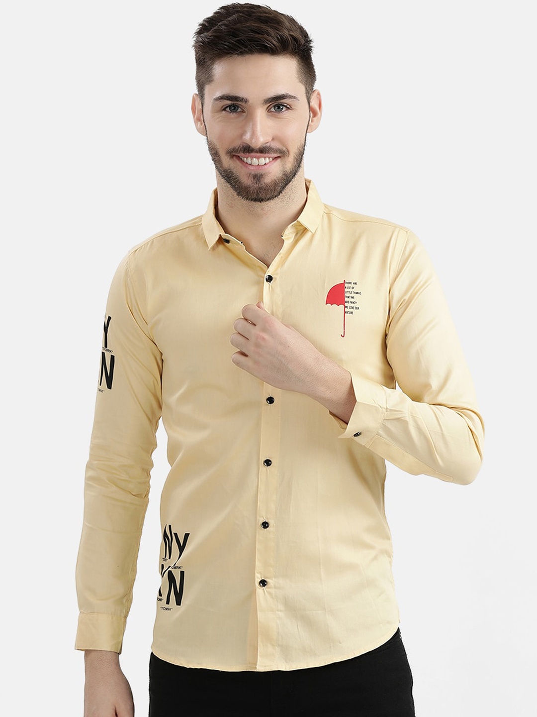 

V2 Value & Variety Men Yellow Slim Fit Printed Casual Shirt