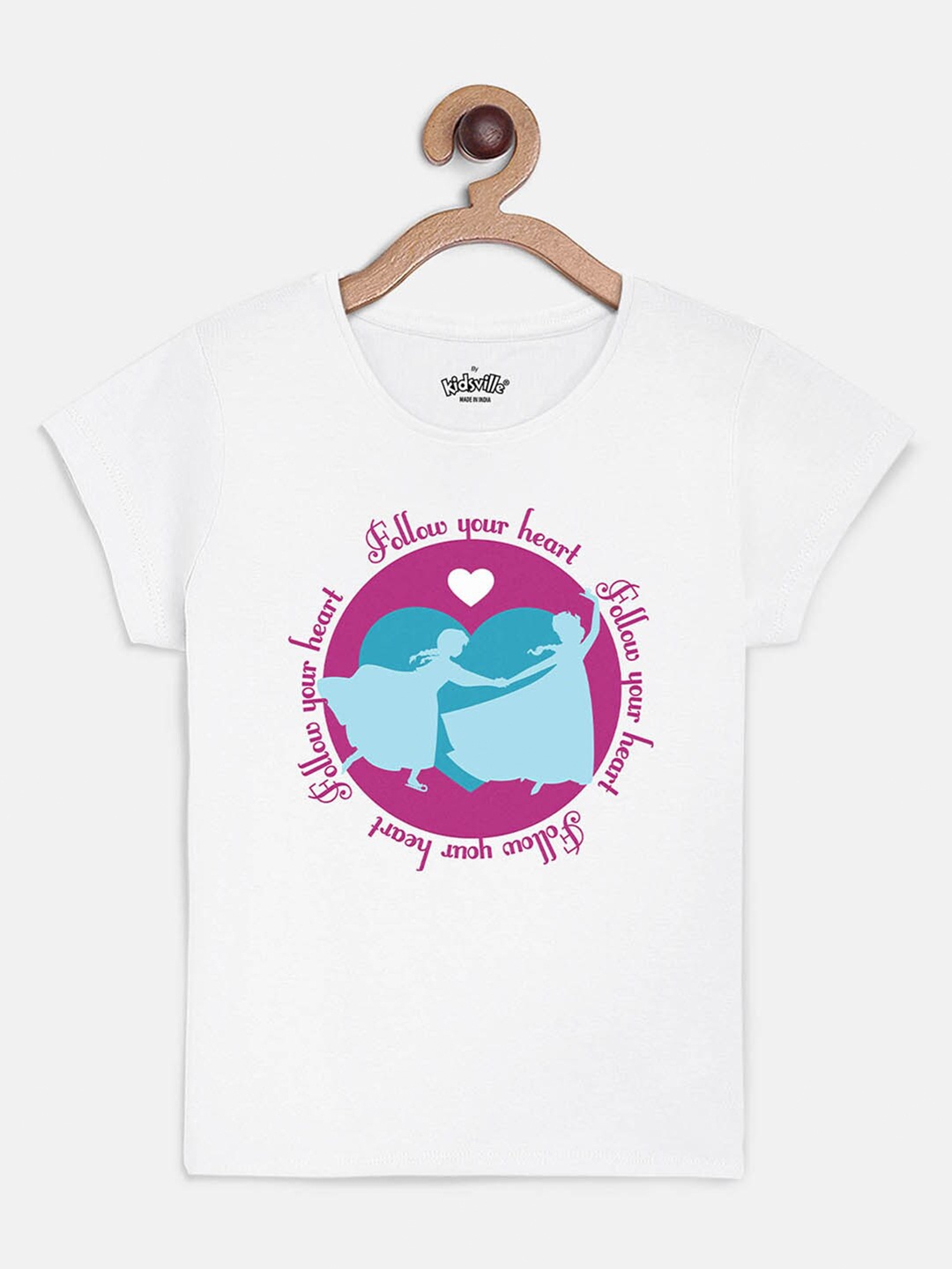 

Kids Ville Girls White Purple Frozen Printed Pure Cotton T-shirt