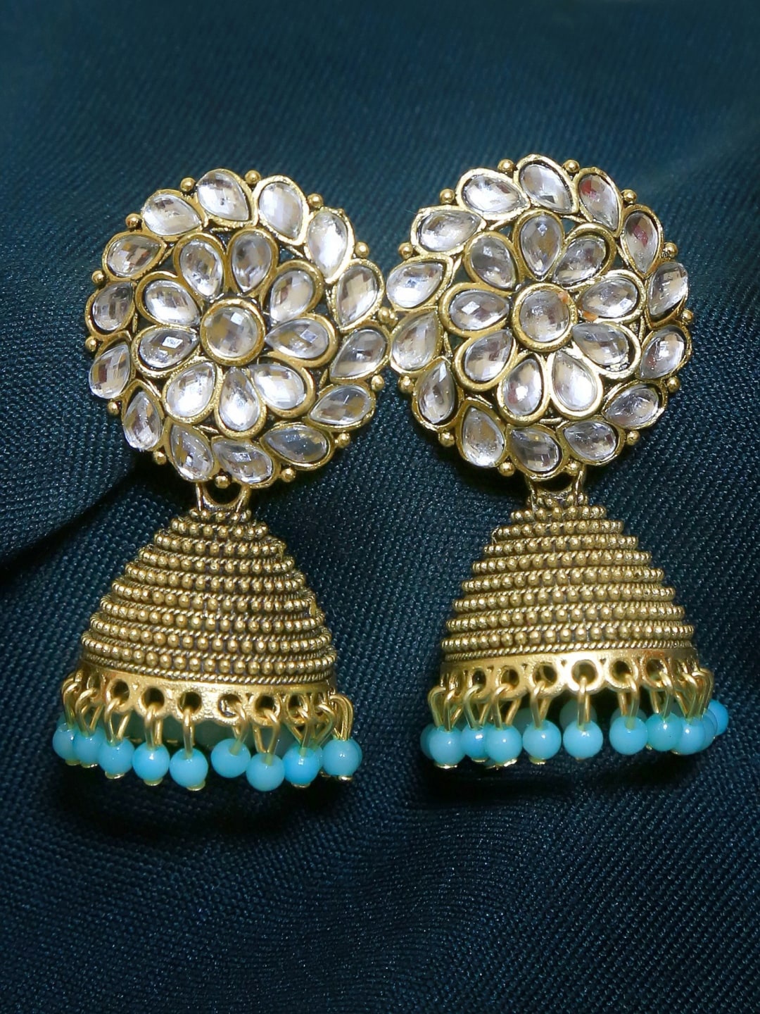 

Crunchy Fashion Gold-Plated & Blue Contemporary Jhumkas Earrings