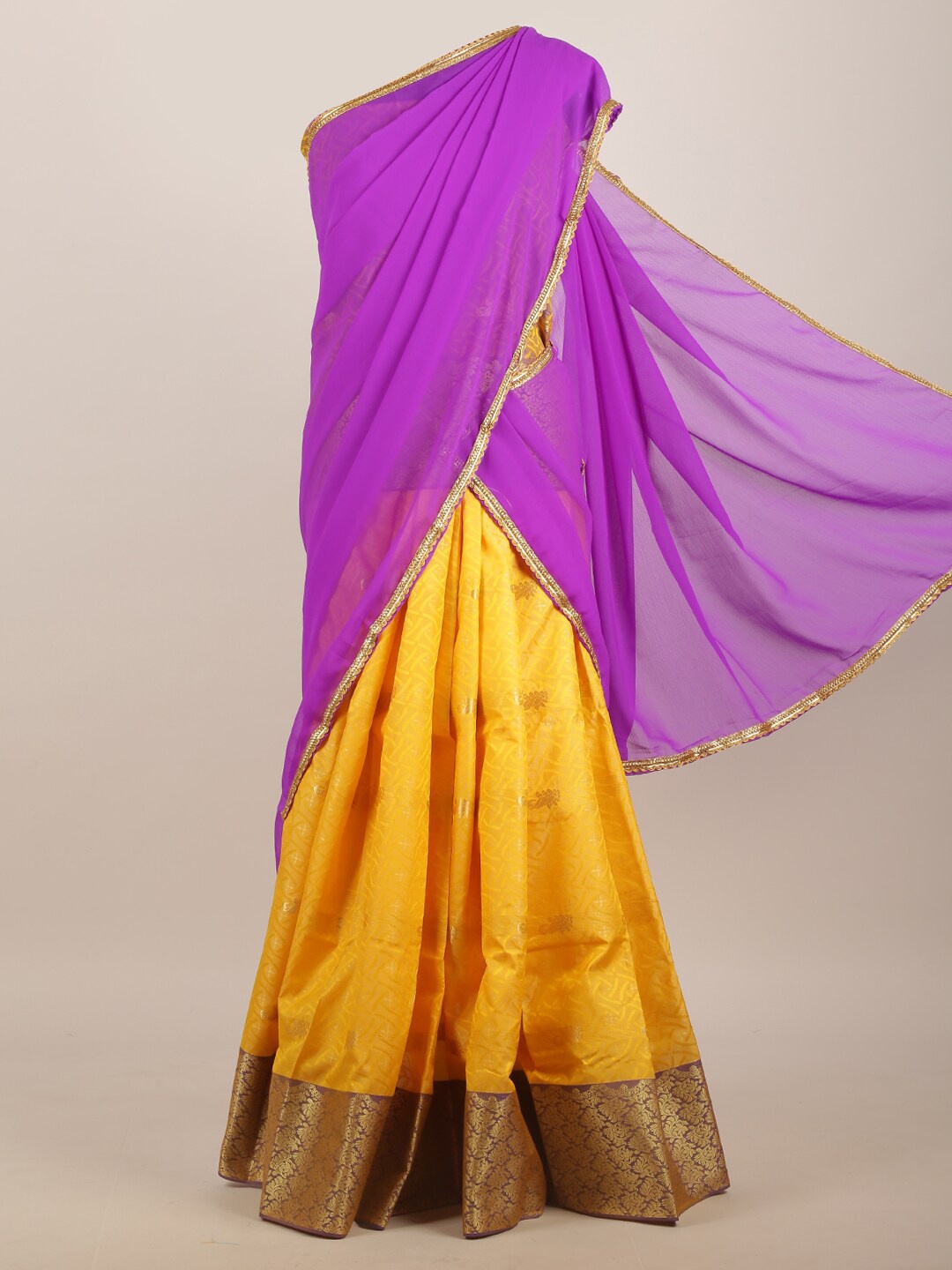 

Pothys Yellow & Purple Woven Design Half Saree