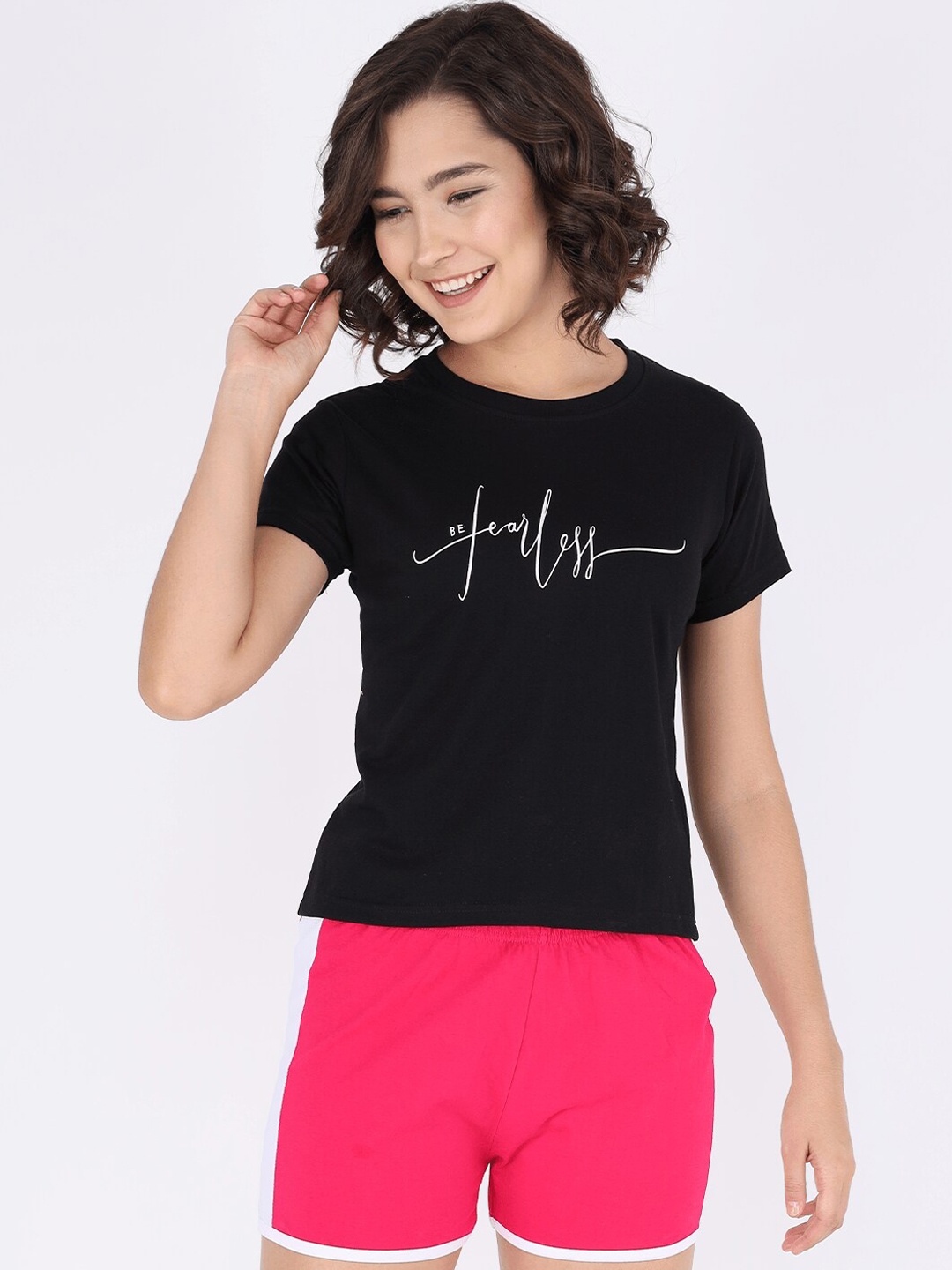 

The Dry State Women Black & Magenta Printed Night suit