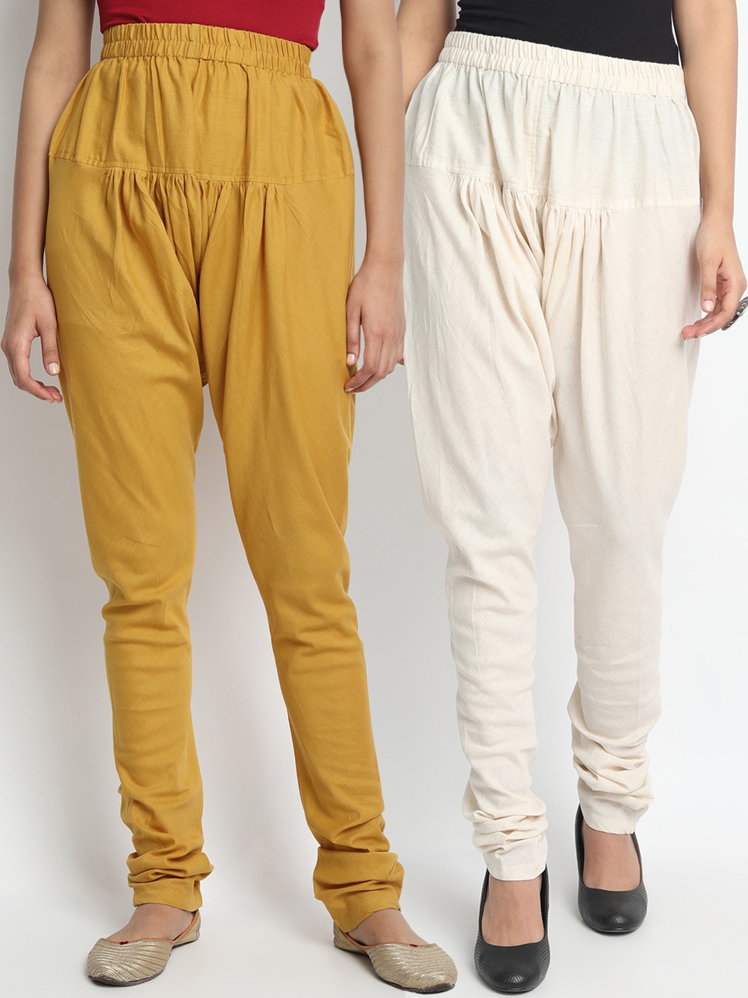 

Molcha Women Pack of 2 Solid Pure Cotton Loose-Fit Churidar, Off white