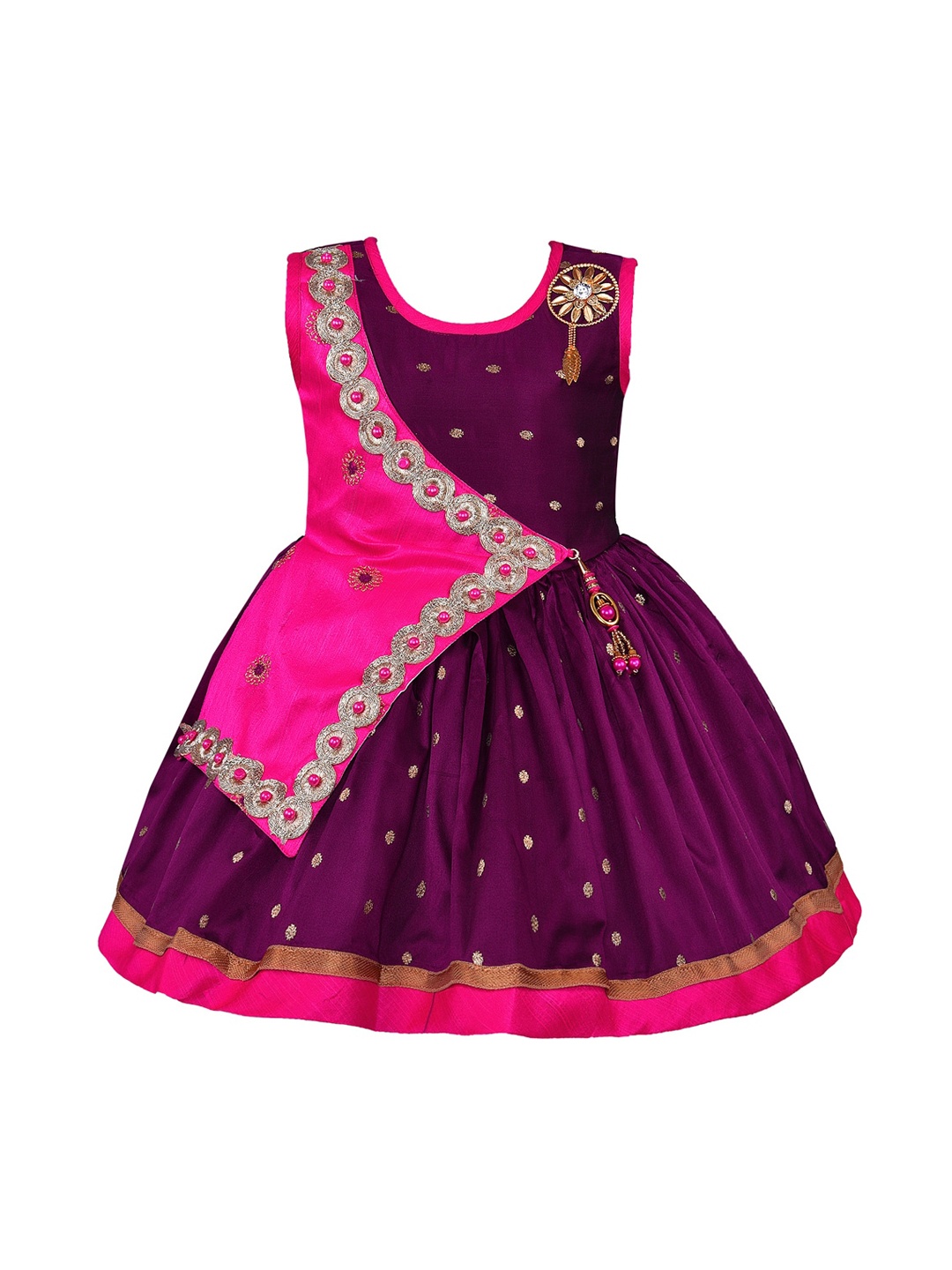 

Wish Karo Magenta & Gold-Toned Jacquard Ethnic Dress