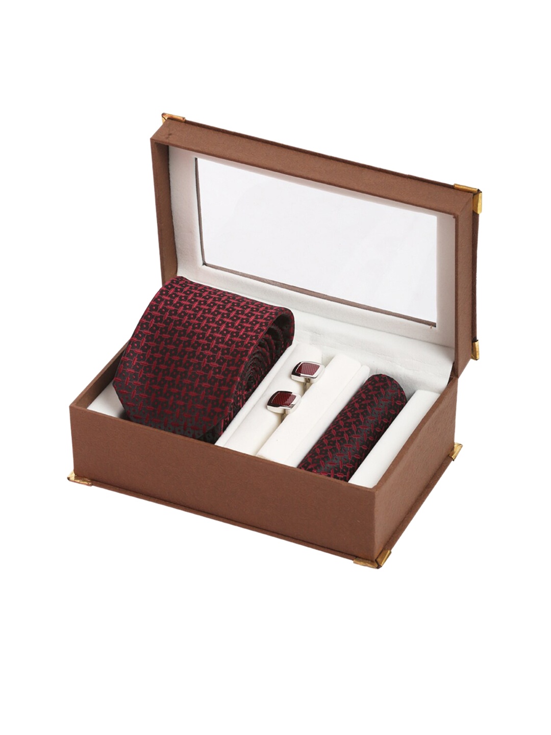 

Alvaro Castagnino Men Maroon & Black Woven-Design Accessory Gift Set