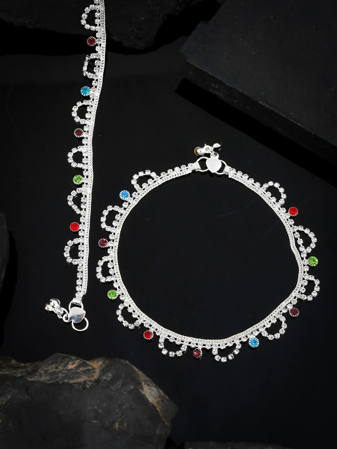 

Silvermerc Designs Silver CZ Stone Studded Anklet