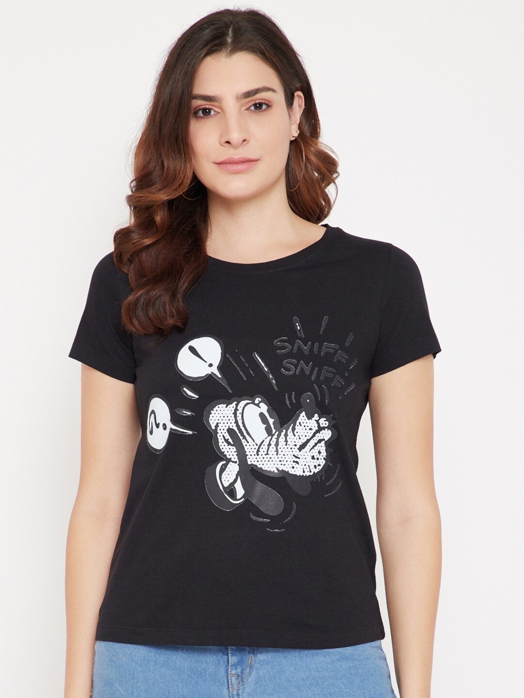 

Disney by Wear Your Mind Women Black Pluto Printed T-shirt