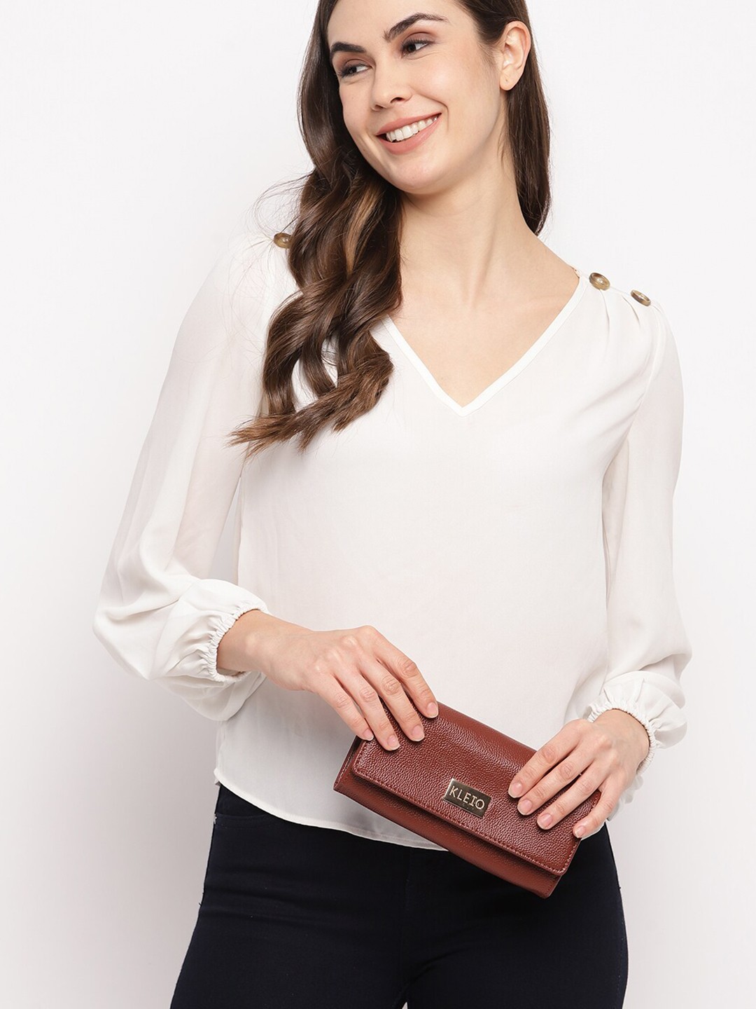 

KLEIO PU Solid Women Envelope Wallet, Coffee brown