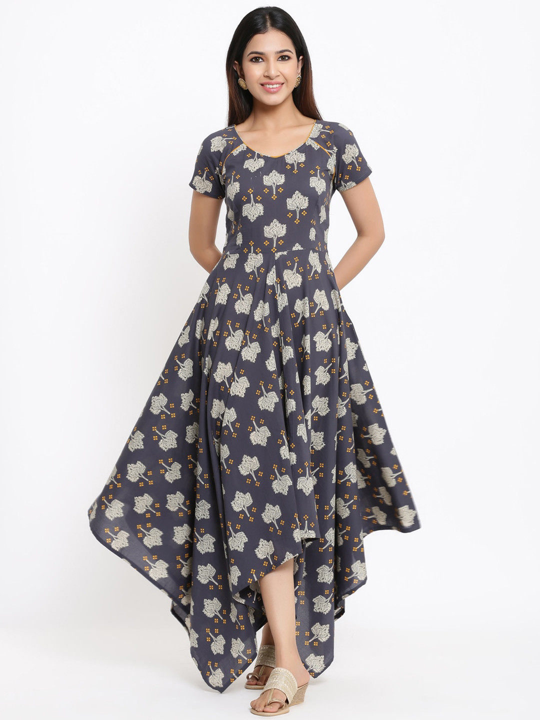 

Indian Virasat Women Grey & White Ethnic Motifs Maxi Dress