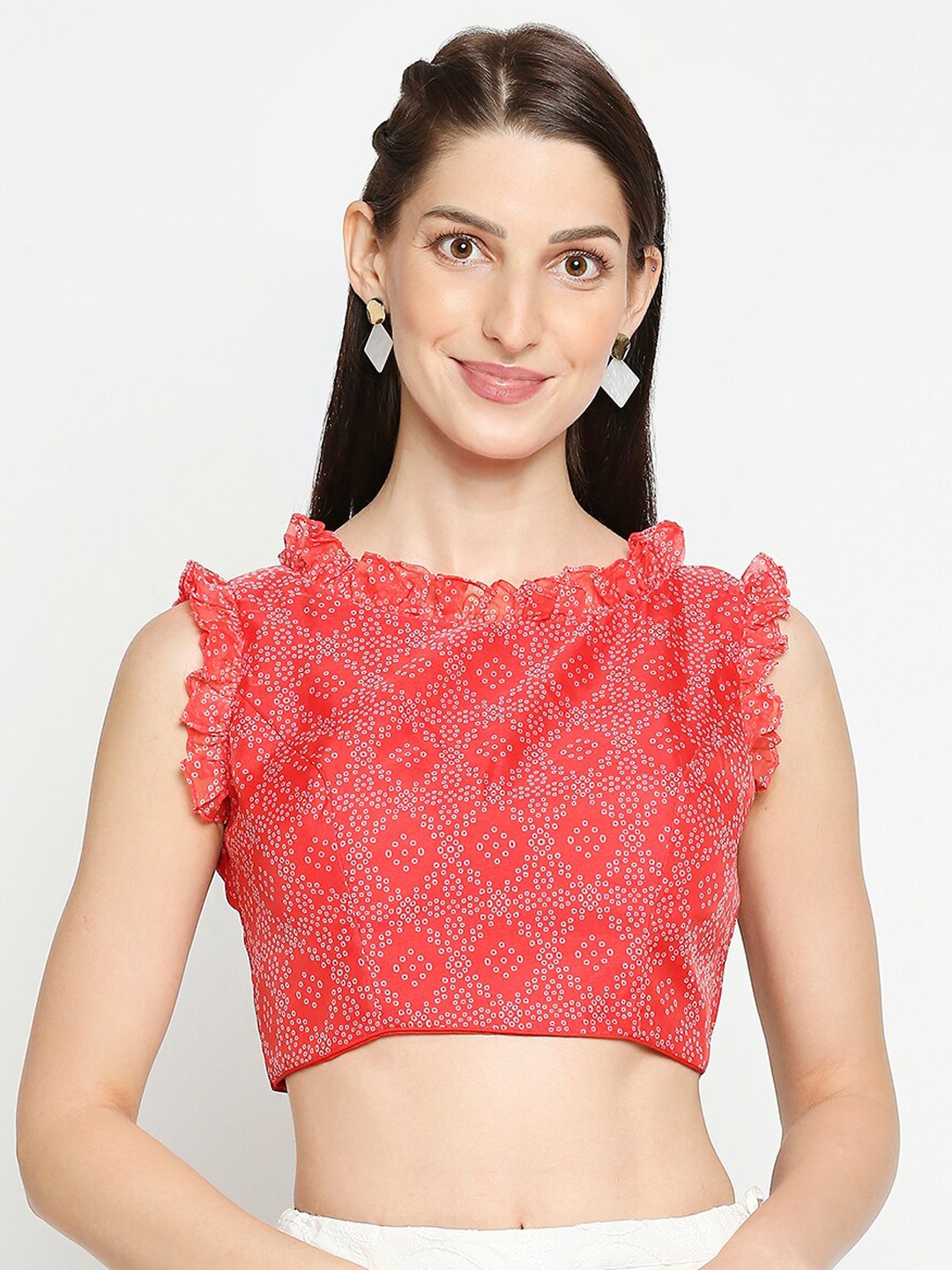 

SALWAR STUDIO Women Red Organza Readymade Saree Blouse