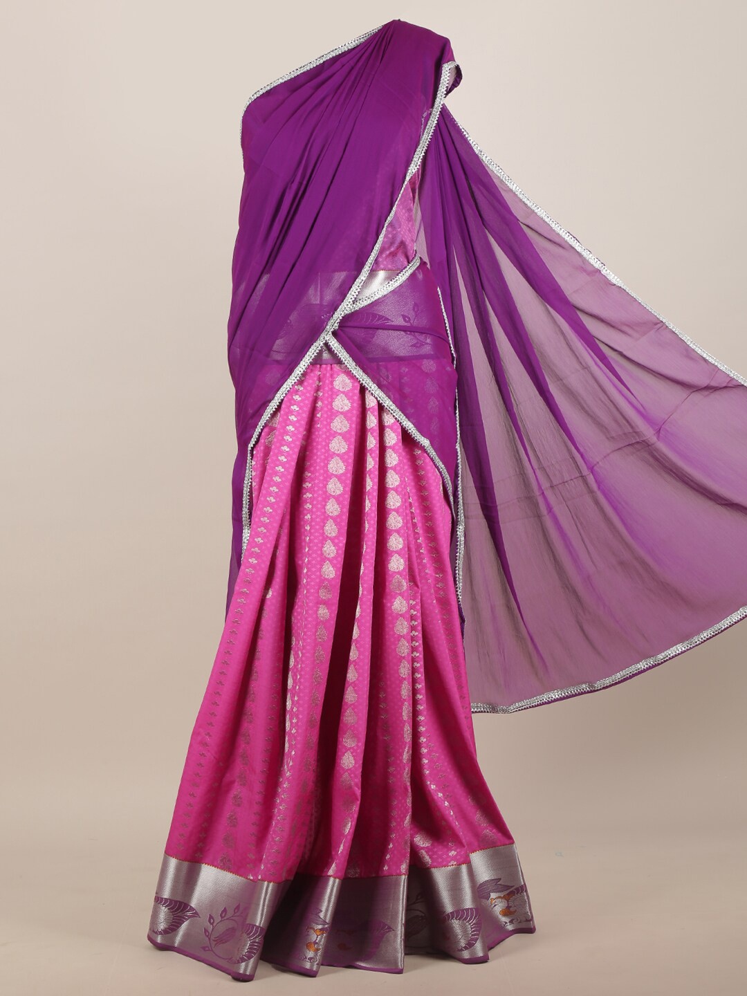 

Pothys Purple & Pink Woven Design Zari Half and Half Saree