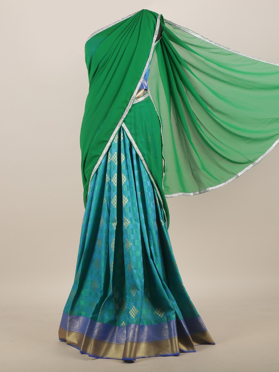 

Pothys Green & Turquoise Blue Woven Design Half Saree