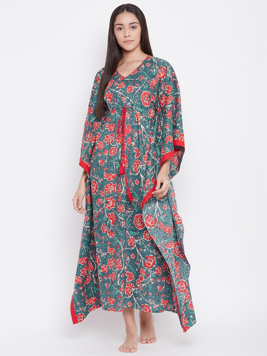 

The Kaftan Company Teal Printed Maxi Nightdress