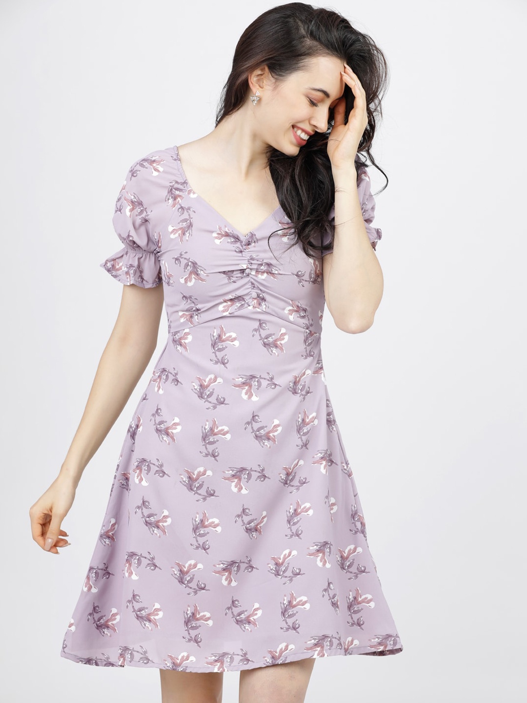

Tokyo Talkies Purple Floral Georgette Dress