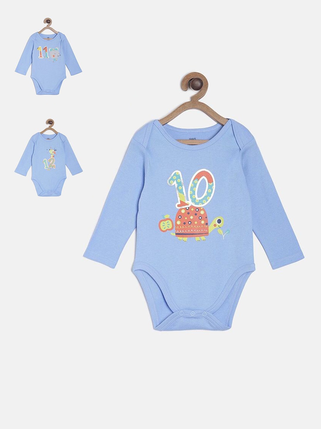 

MINI KLUB Infant Kids Pack Of 3 Printed Cotton Bodysuits, Blue