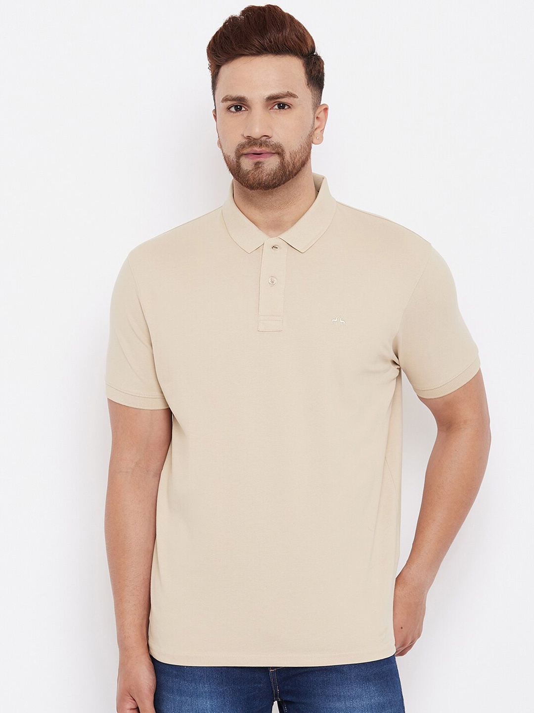 

98 Degree North Plus Size Men Beige Polo Collar T-shirt