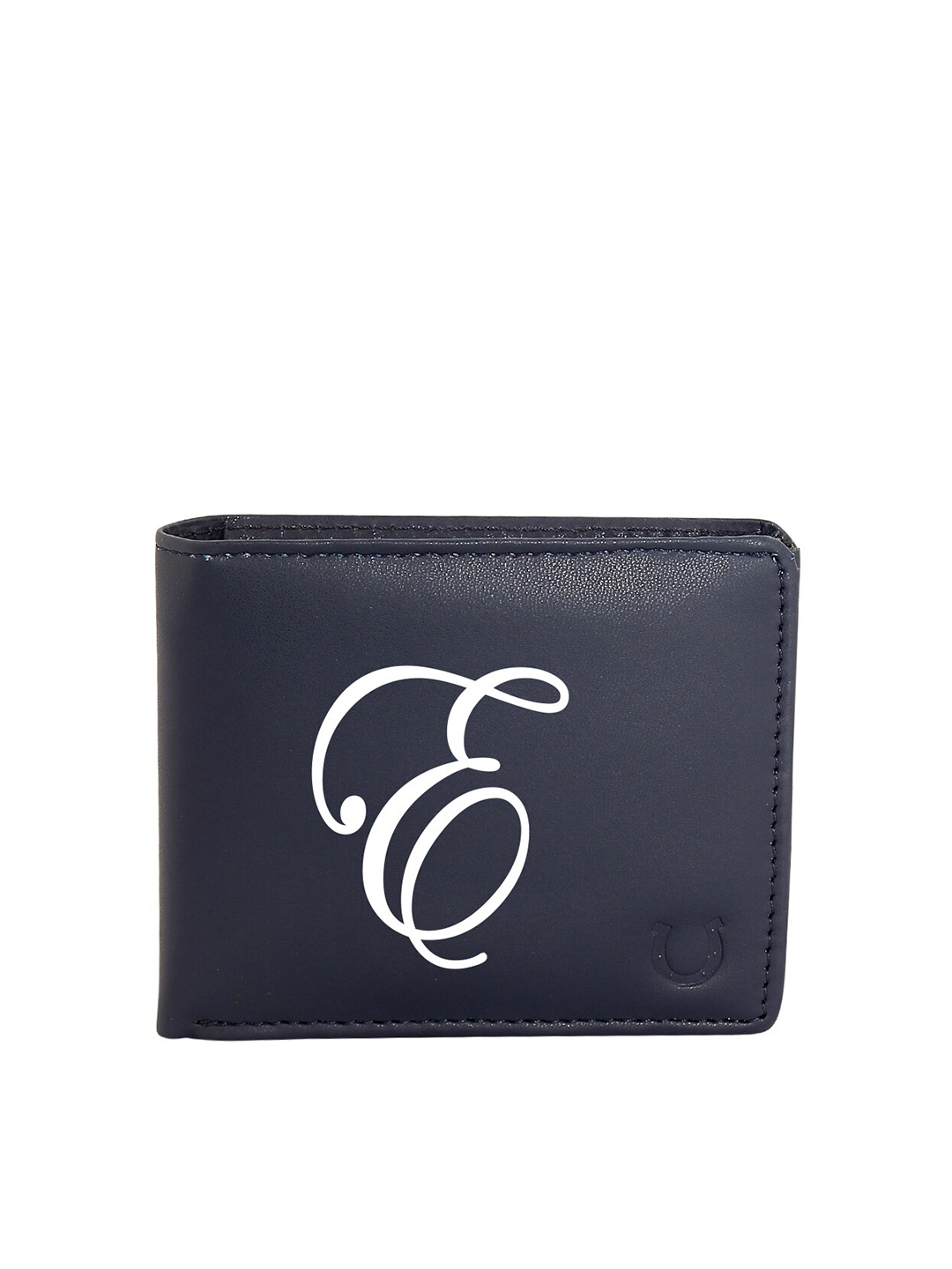 

Blacksmith Men Navy Blue & White Graphic Textured PU Two Fold Wallet with SD Card Holder