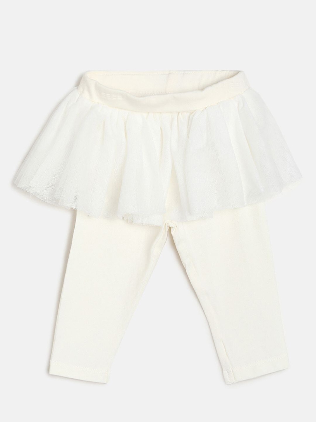 

MINI KLUB Girls Off White Solid Cotton Ankle-Length Skeggings