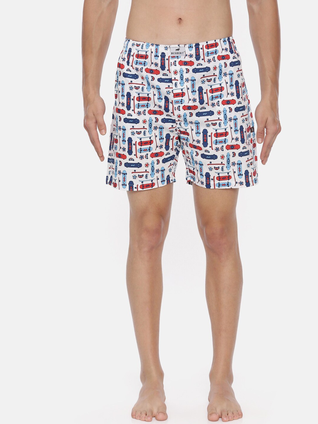 

Bushirt Men White & Navy Blue Printed Pure Cotton Boxers BX00155