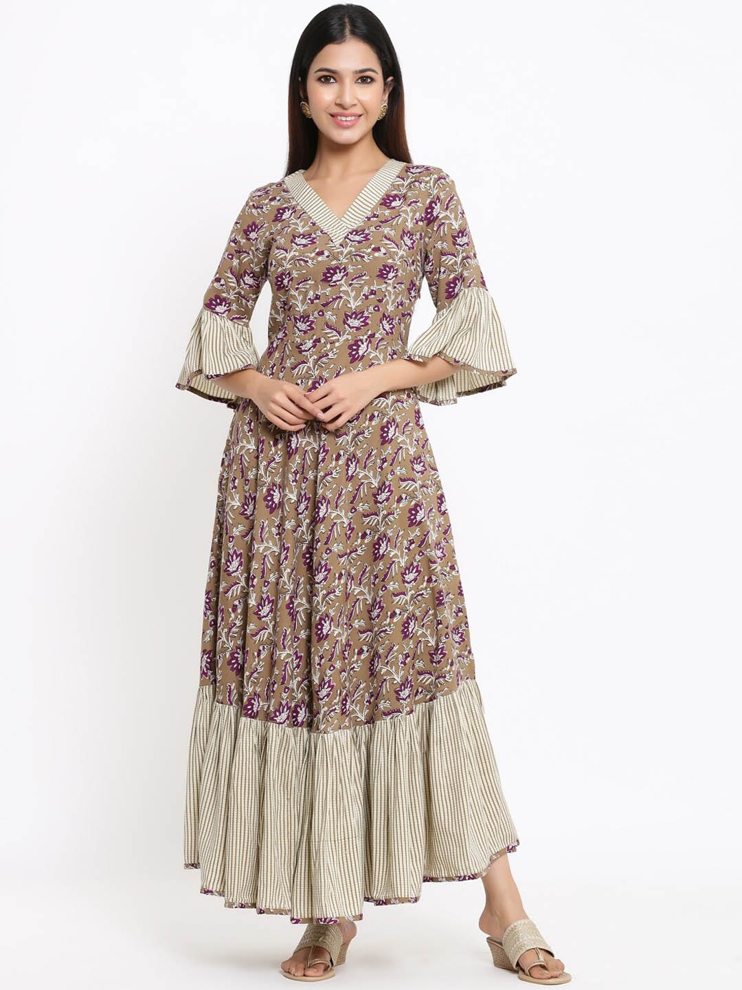 

Indian Virasat Brown Floral Maxi Dress