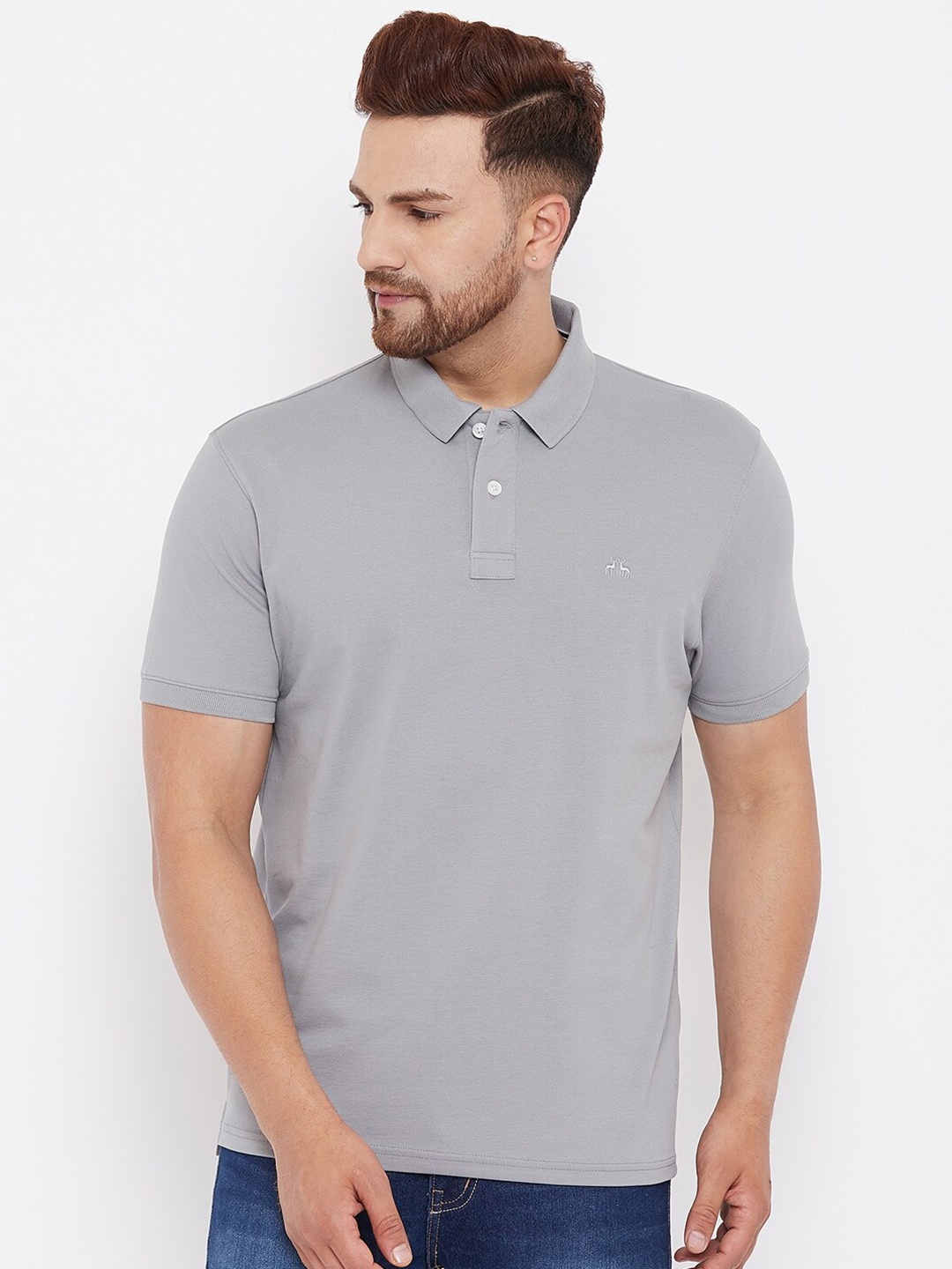 

98 Degree North Men Grey Polo Collar T-shirt