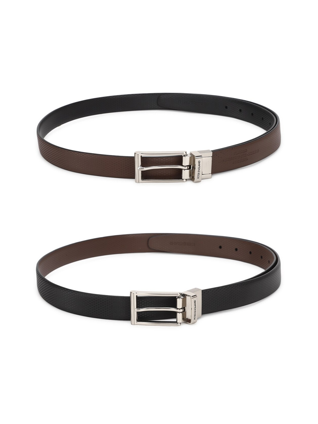 

Peter England Men Set of 2 Black Textured PU Reversible Formal Belt