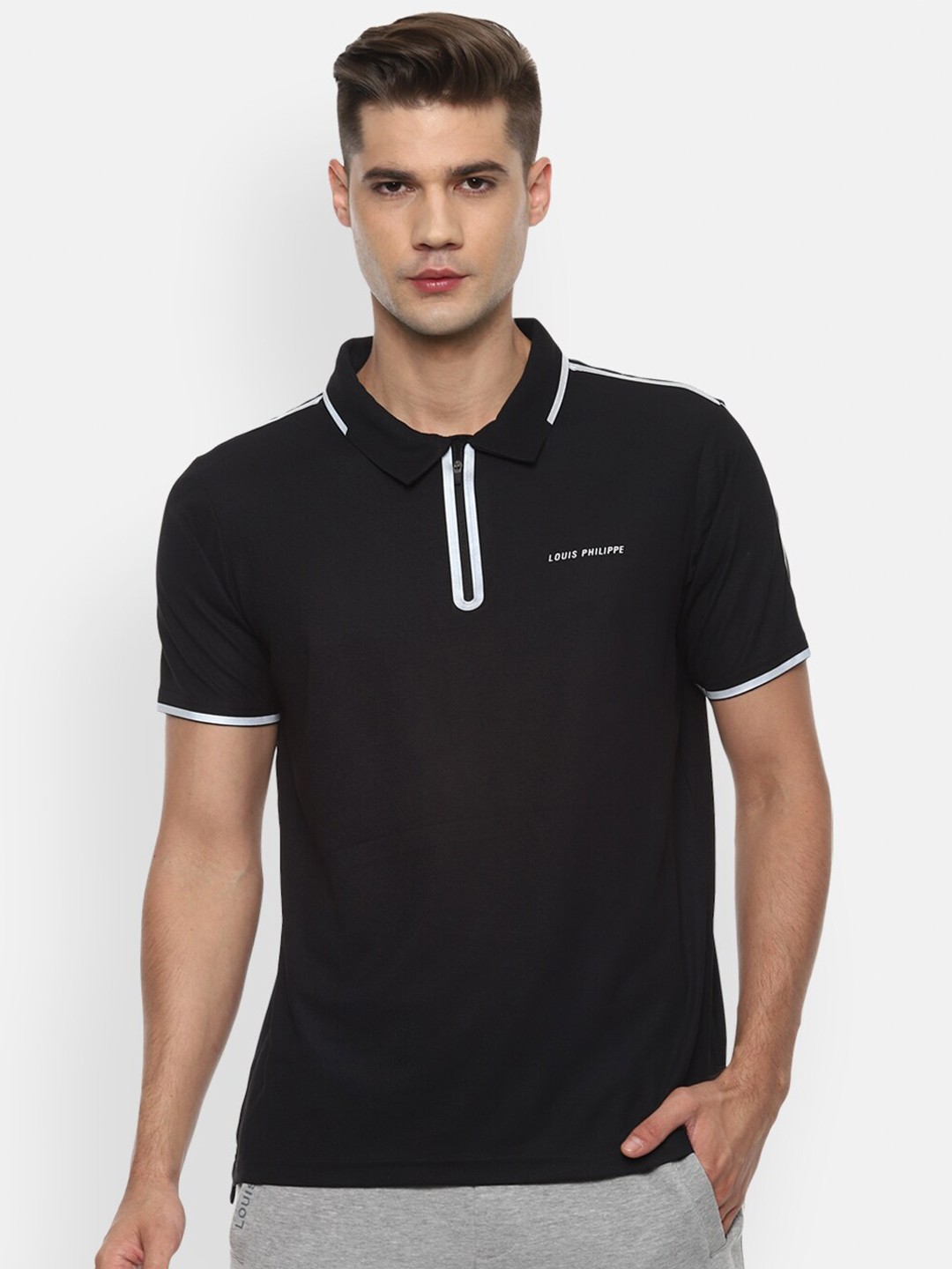 

Louis Philippe ATHPLAY Men Black Polo Collar T-shirt