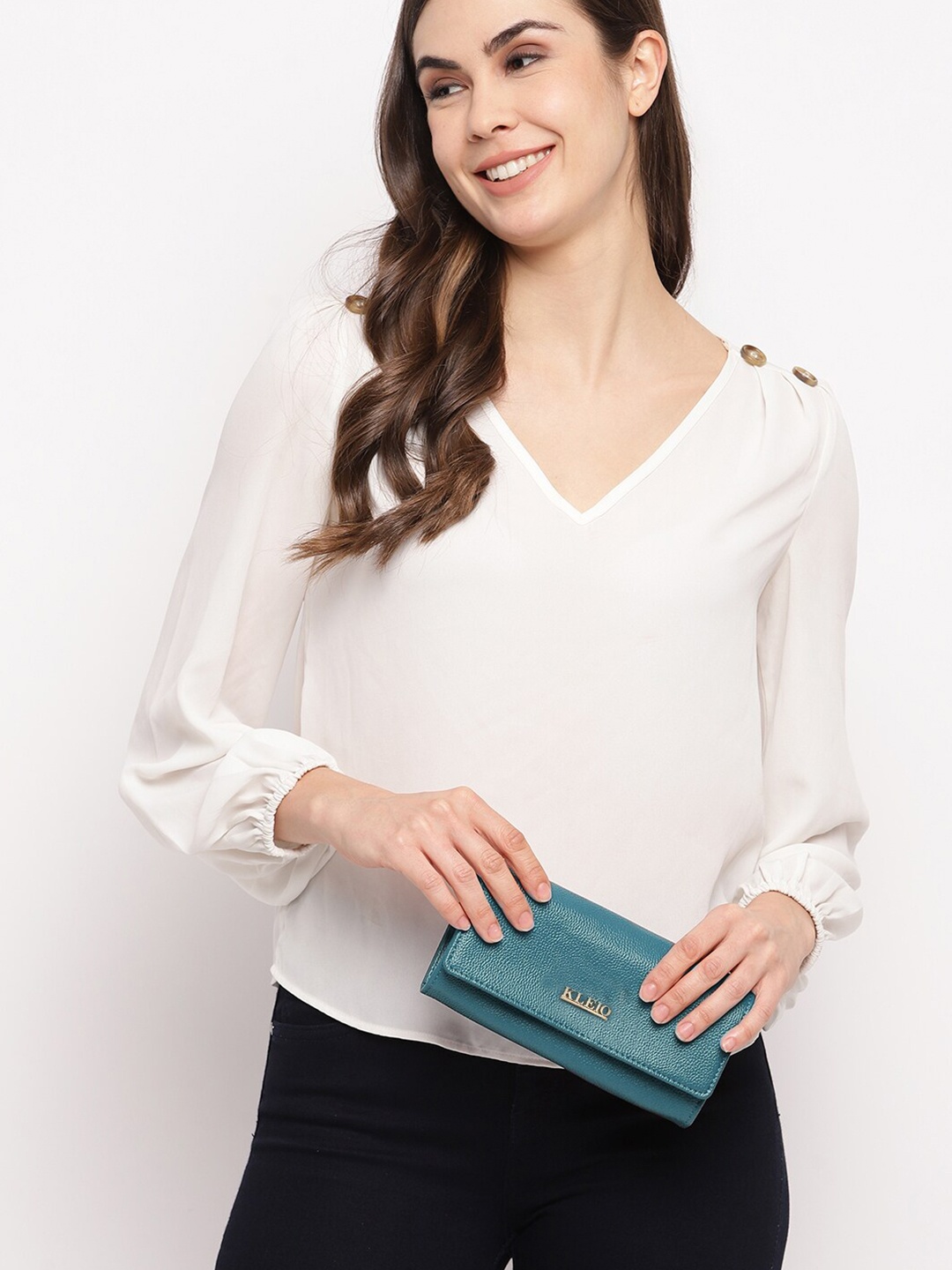 

KLEIO PU Solid Women Envelope Wallet, Olive