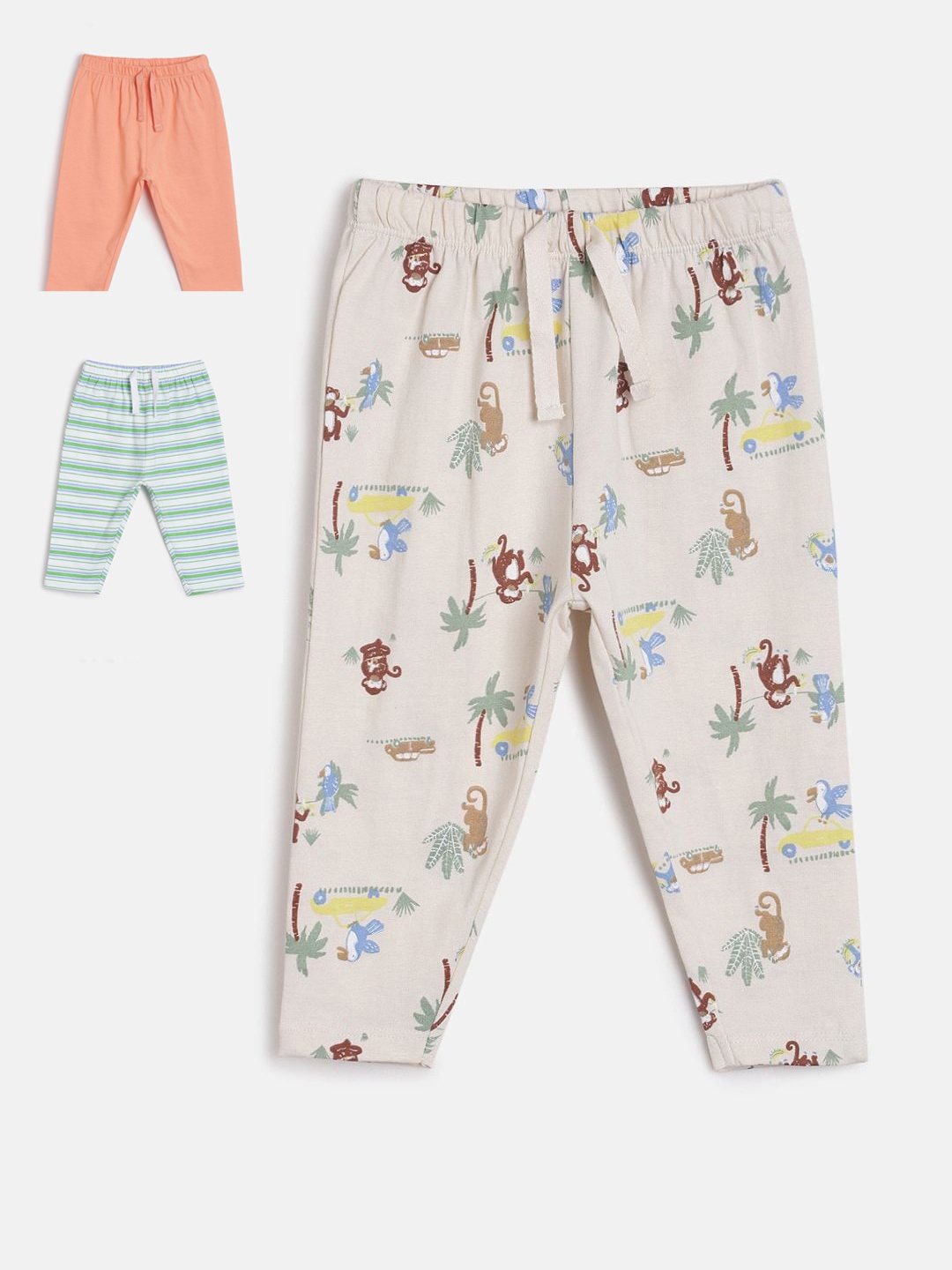 

MINI KLUB Infant Boys Pack Of 3 Printed Pure Cotton Track Pants, Beige