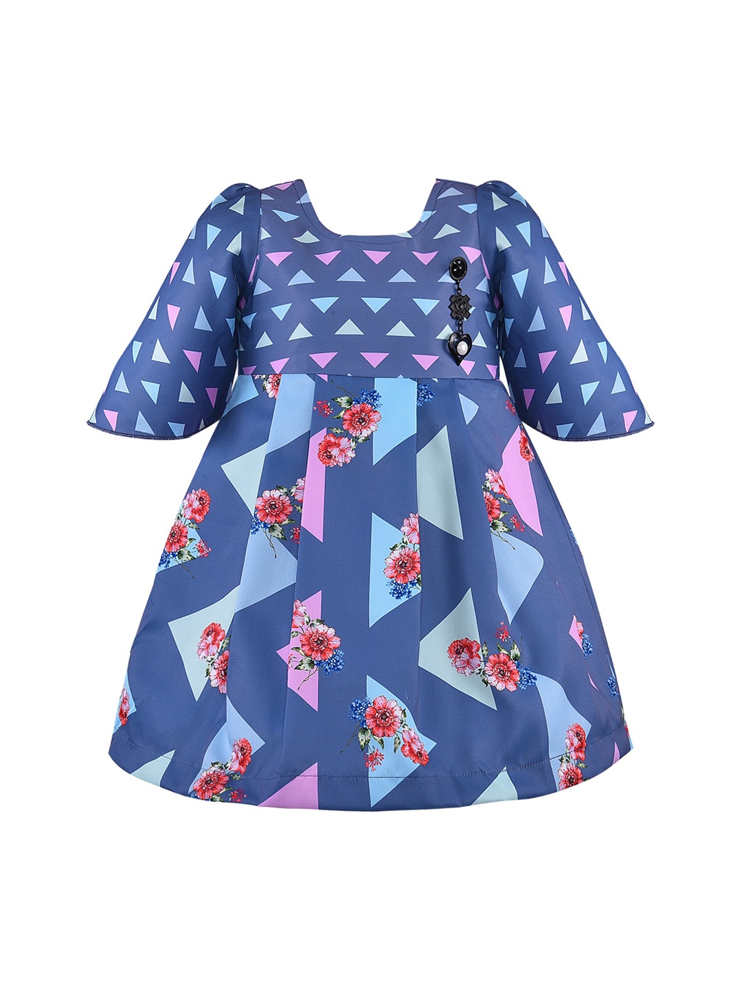 Wish Karo Blue & Pink Floral Satin Dress