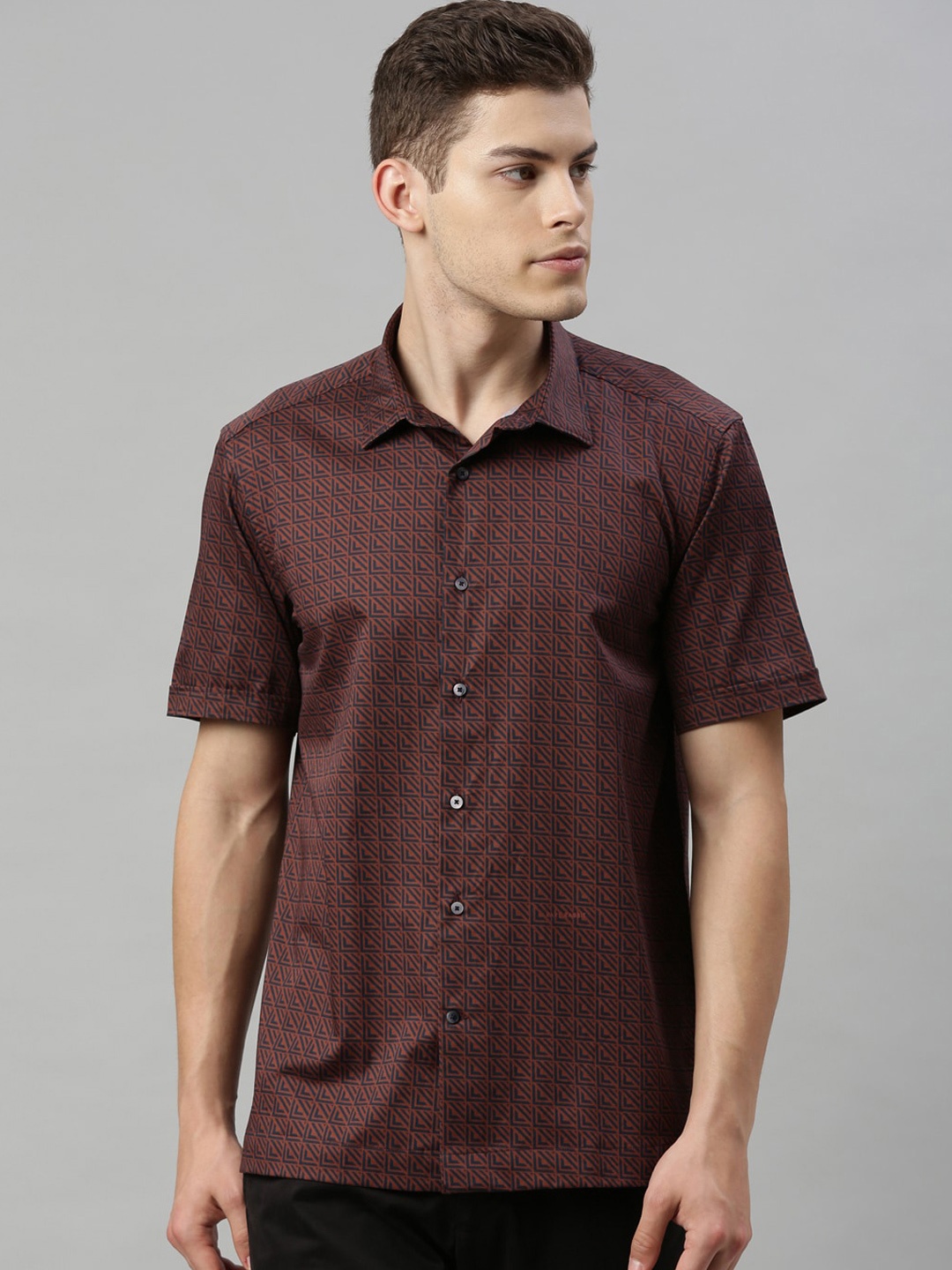 

RARE RABBIT Men Brown Tailored Fit Printed Casual Shirt