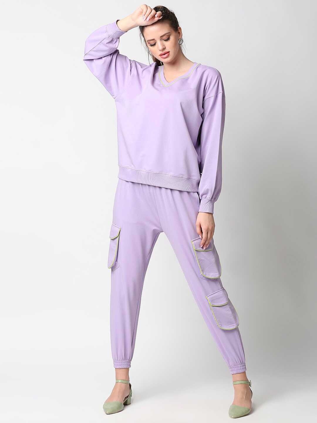 

ANWAIND Women Lavender & Green Top with Joggers