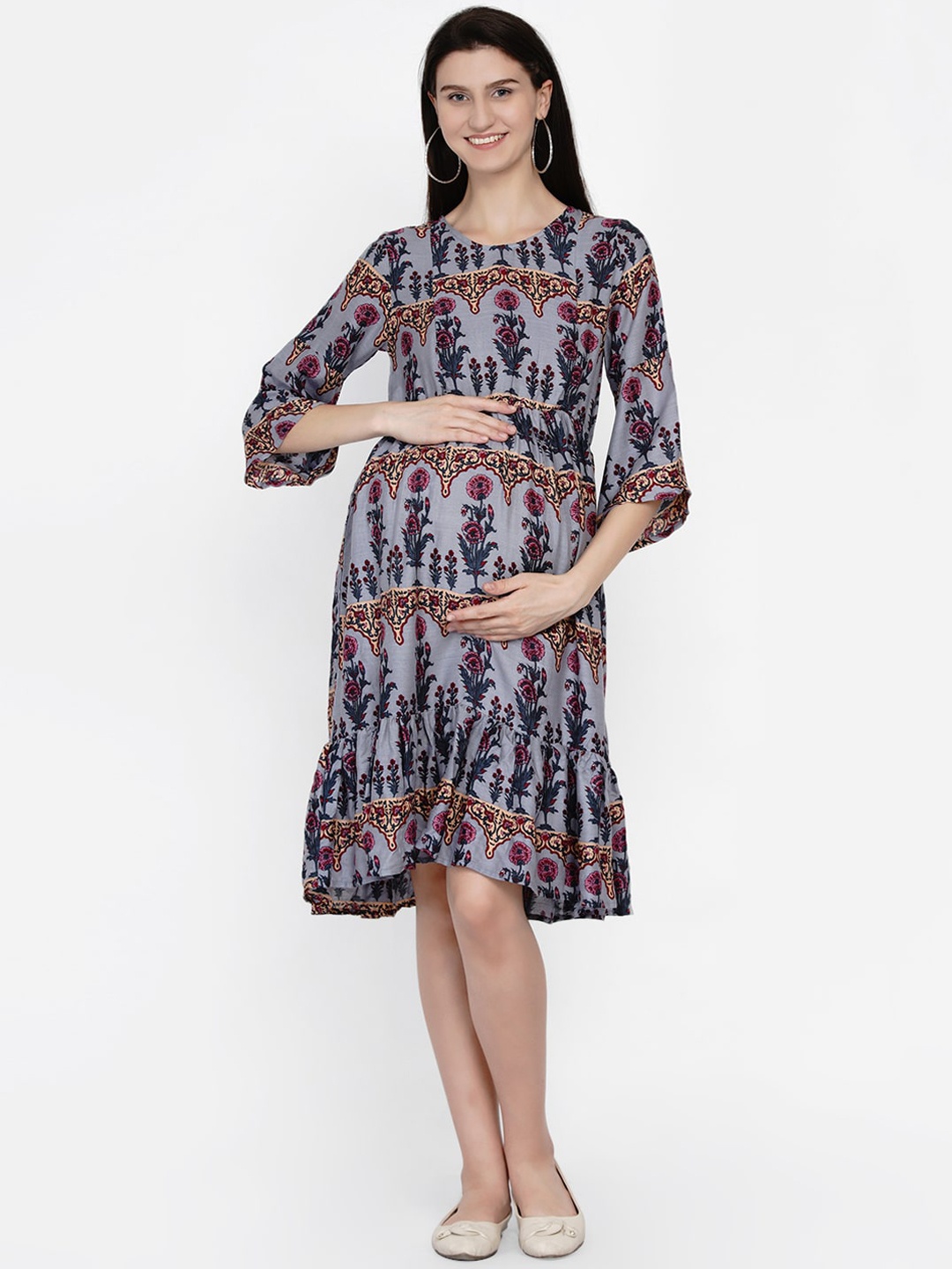 

Mine4Nine Grey Floral Maternity Dress