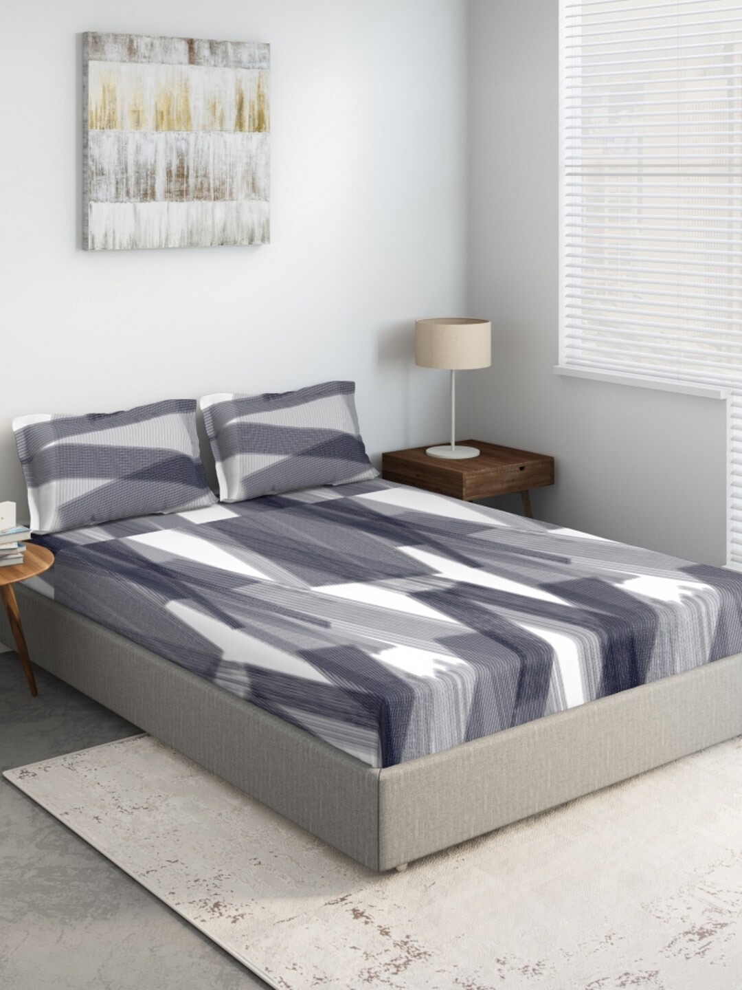 

DDecor Grey & White Striped 140 TC Queen Bedsheet with 2 Pillow Covers