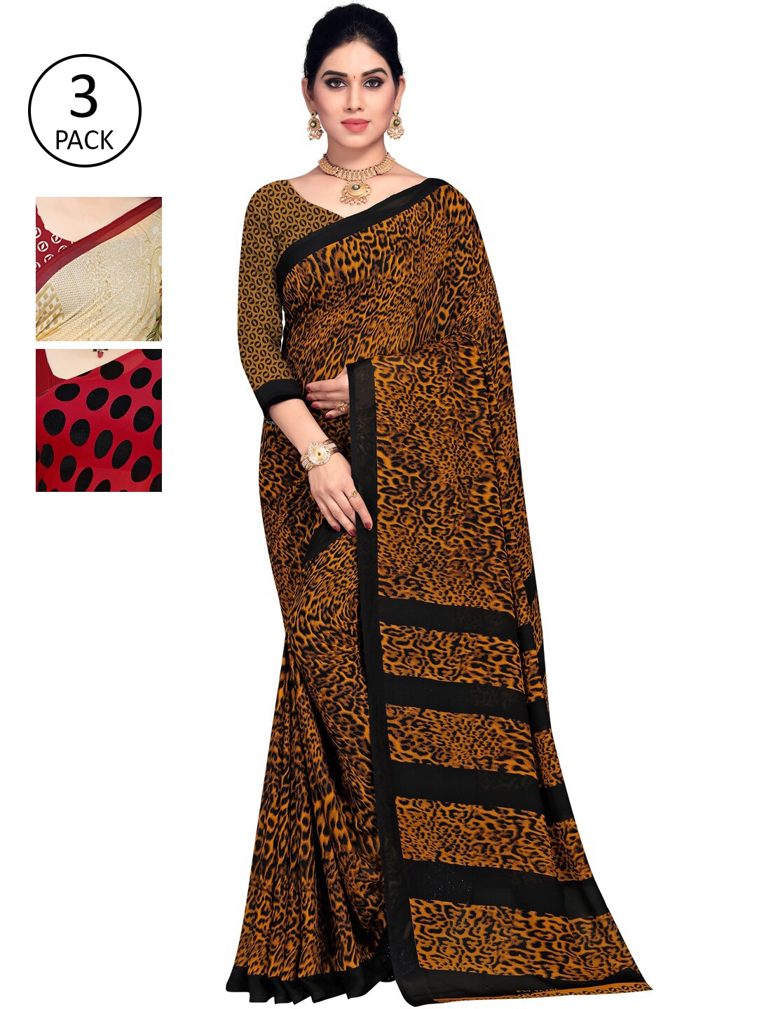 

KALINI Pack Of 3 Khaki & Beige Saree
