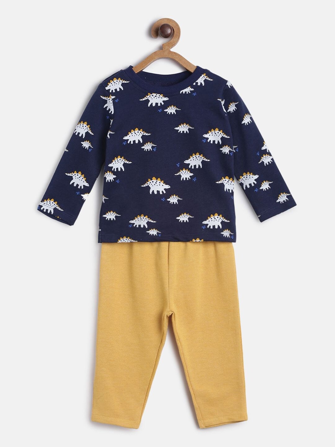 

MINI KLUB Boys Navy Blue & Beige Pure Cotton Printed T-shirt