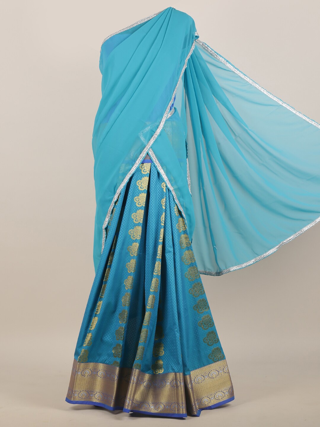 

Pothys Blue & Silver-Toned Woven Design Zari Saree