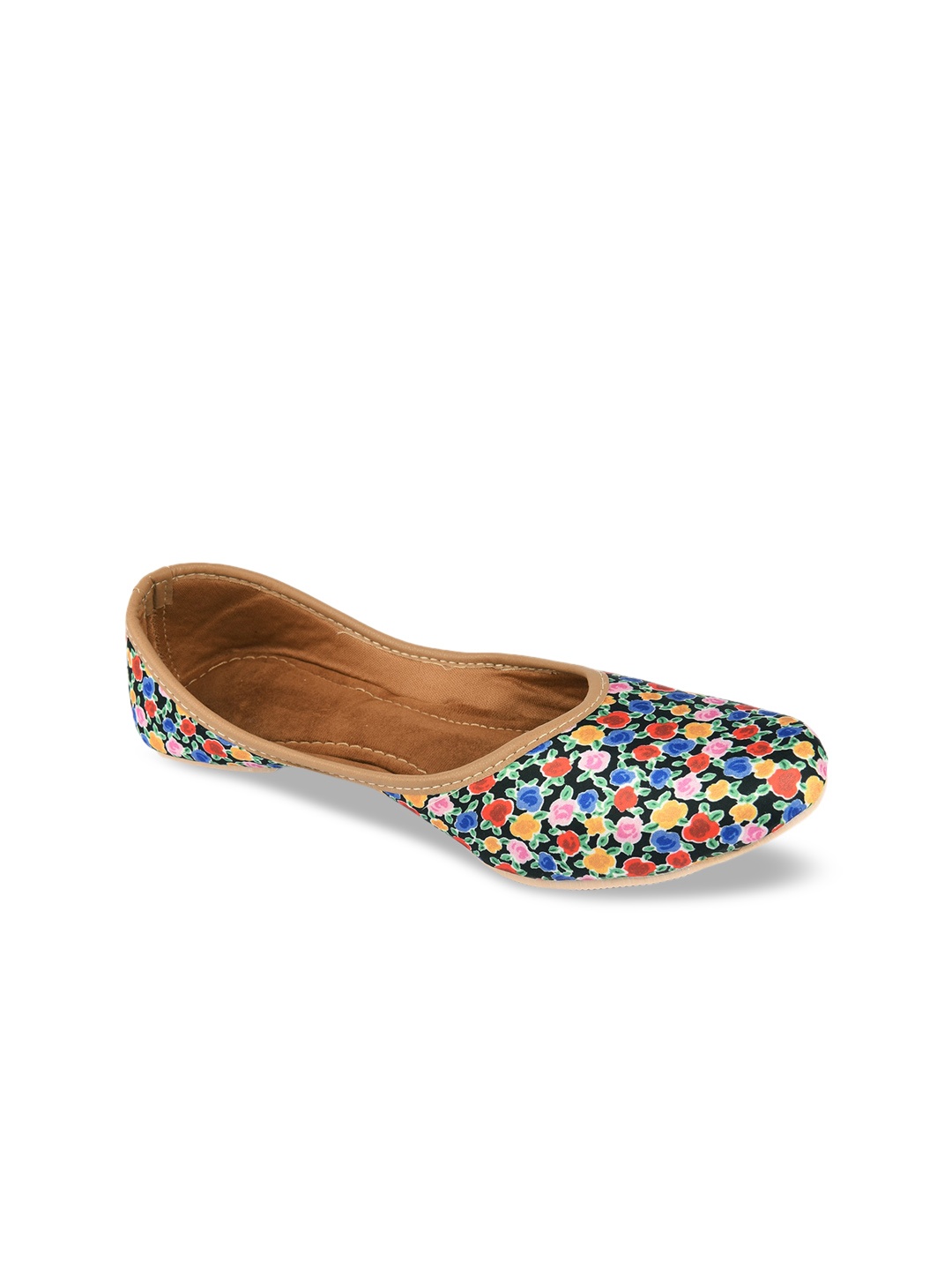 

DESI COLOUR Women Black Printed Mojaris with Embroidered Flats