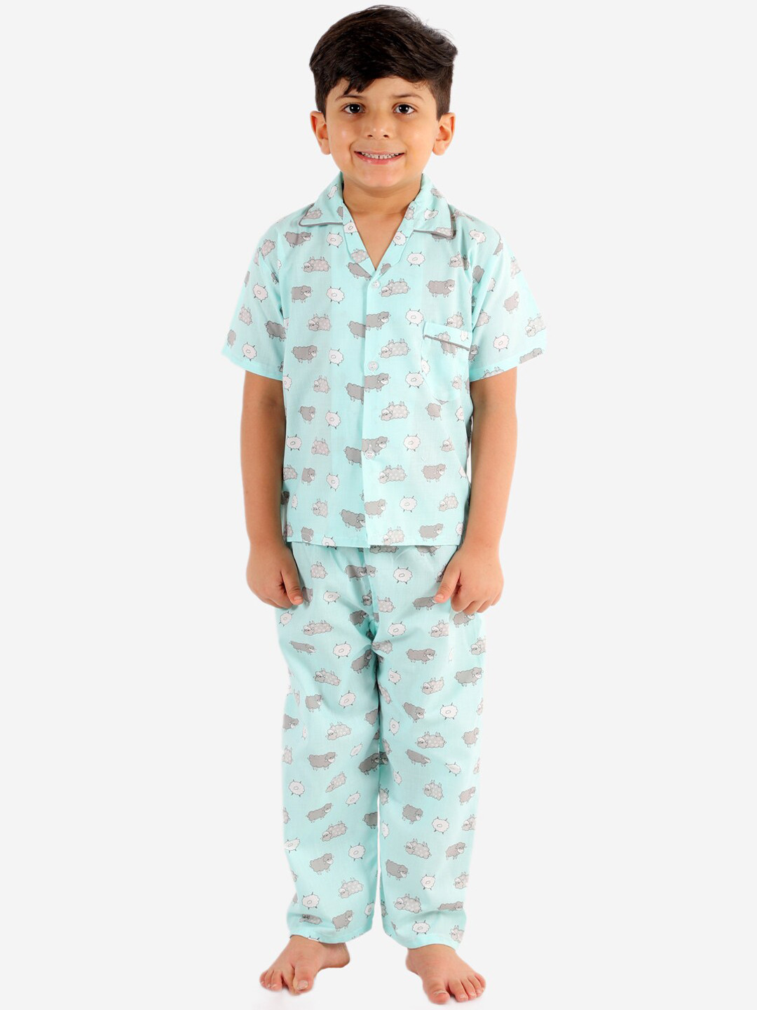 

KID1 Boys Lime Green & Grey Printed Night suit