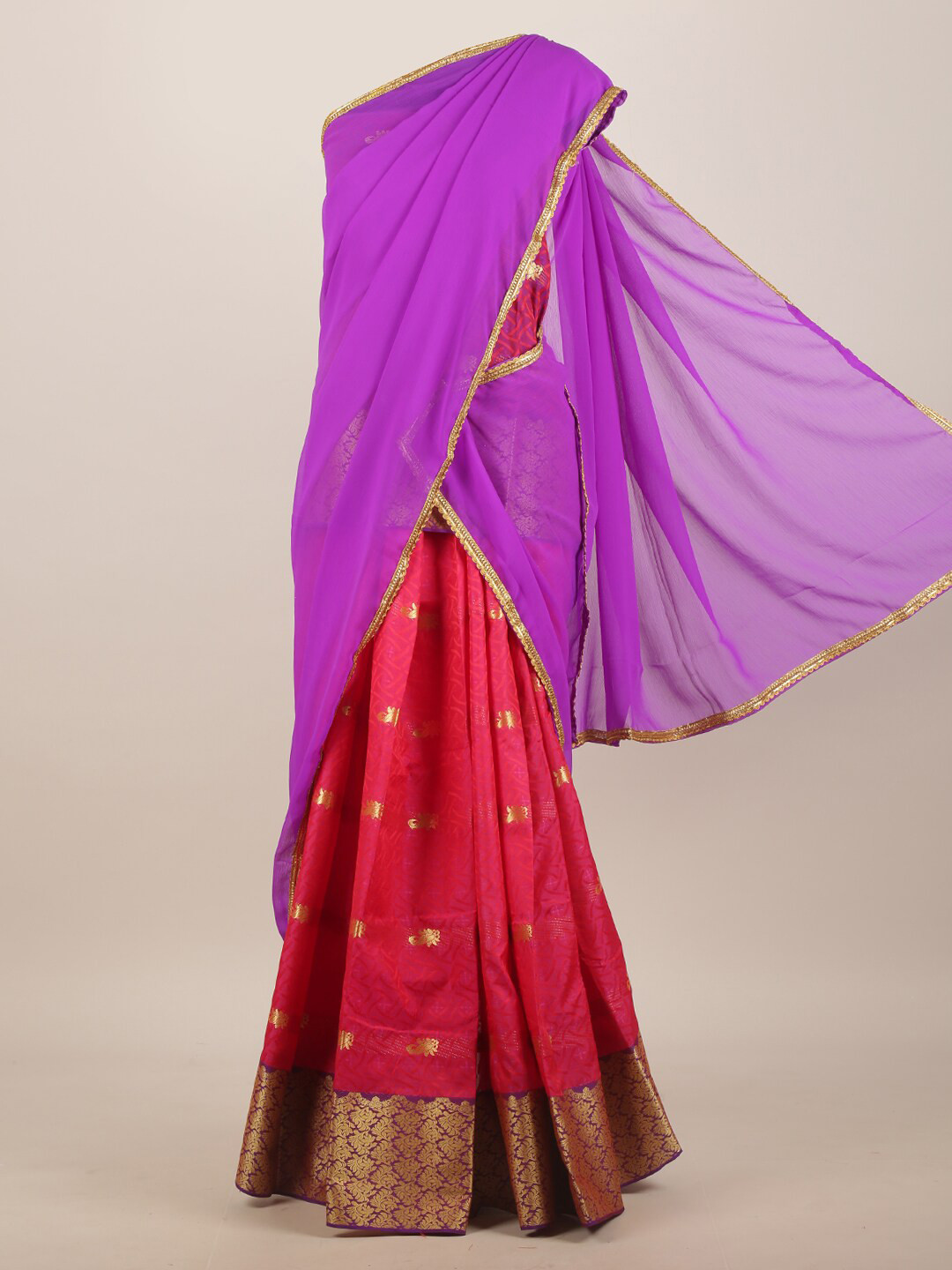 

Pothys Lavender & Pink Woven Design Half Saree