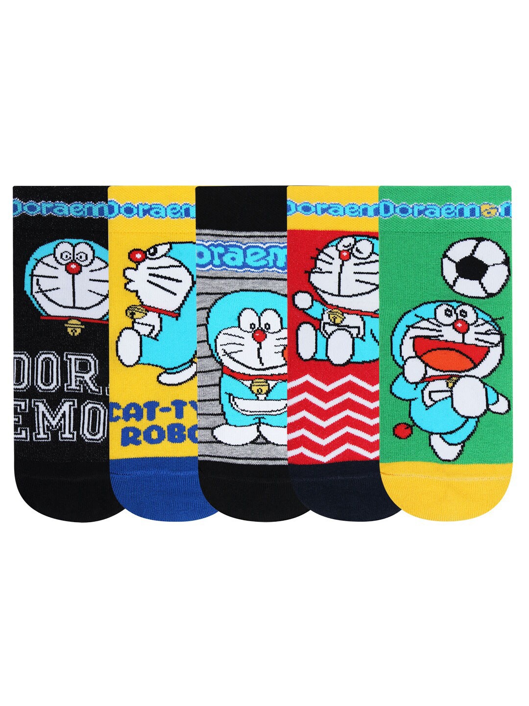 

Bonjour Boys Pack of 5 Assorted Doraemon Featured Ankle-Length Socks, Multi