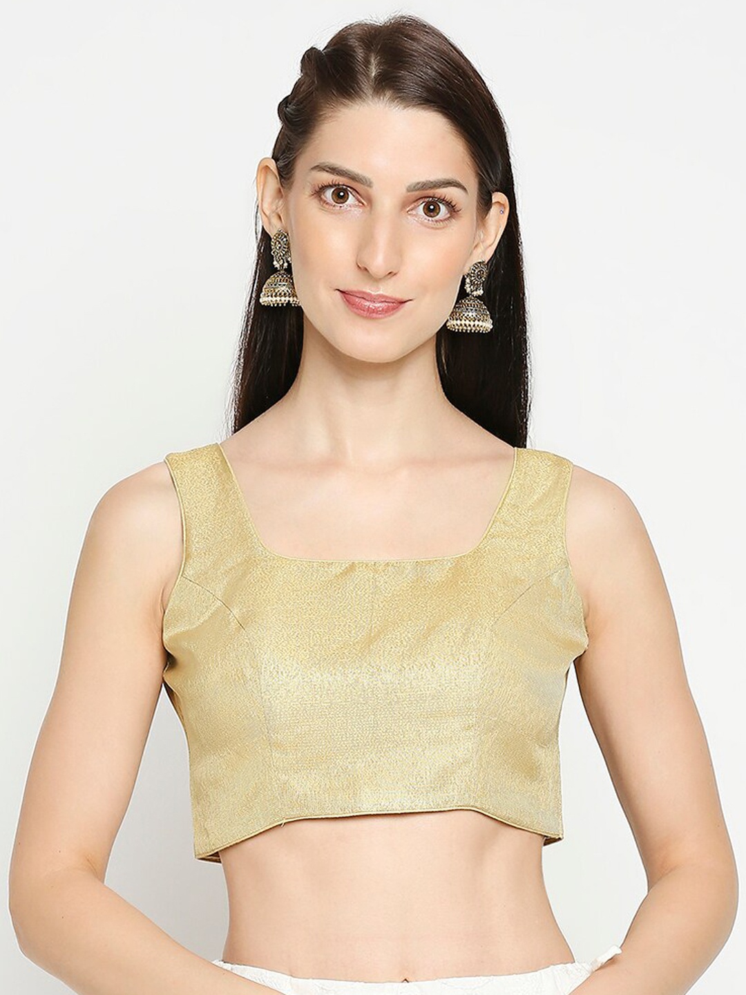 

SALWAR STUDIO Women Gold-Coloured solid Readymade Saree Blouse