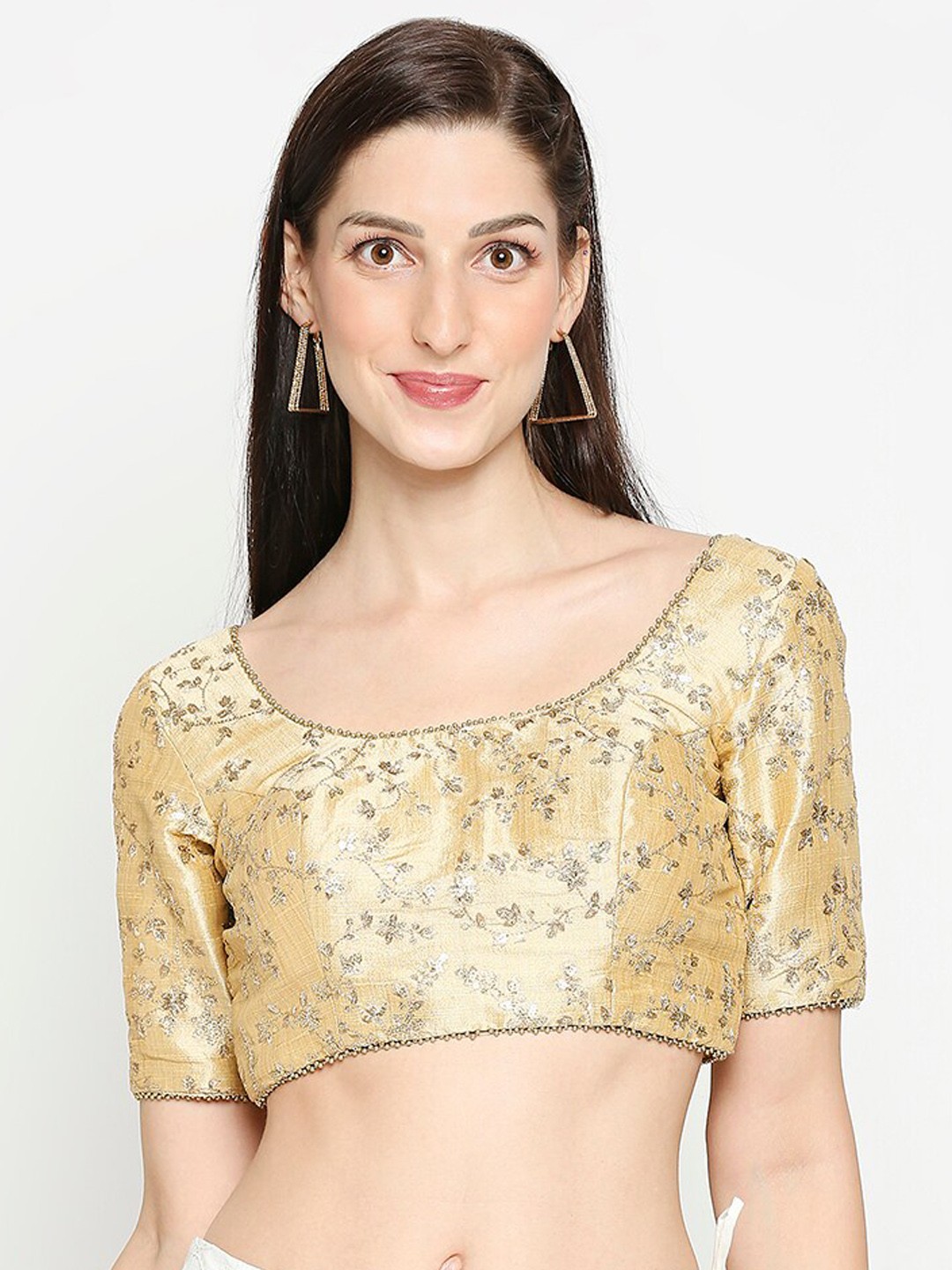 

SALWAR STUDIO Gold Embroidered Silk Saree Blouse